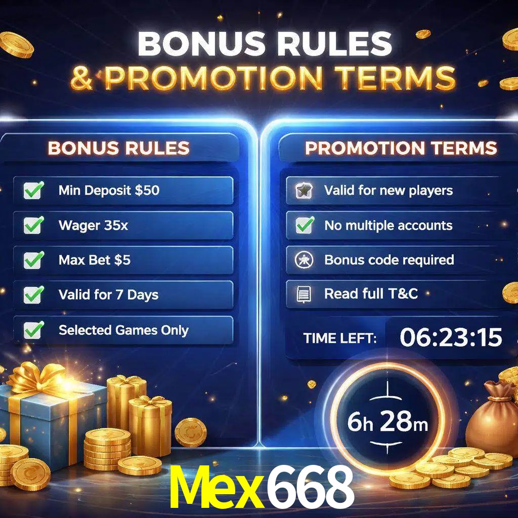 Reglas de promoción Mex668 y condiciones de bonos explicadas visualmente