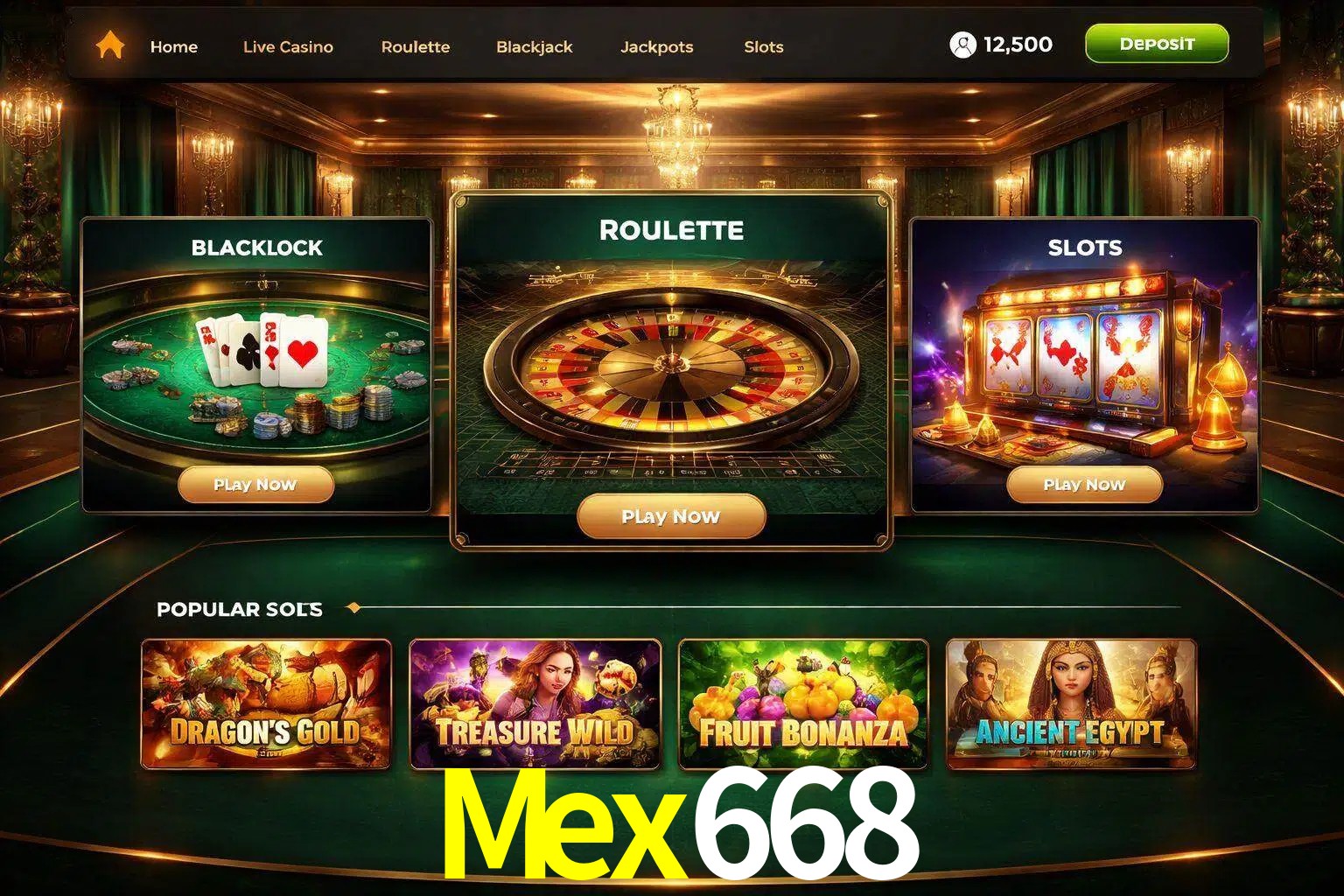 Vista de la plataforma Mex668 Casino mostrando categorías organizadas de juegos en línea